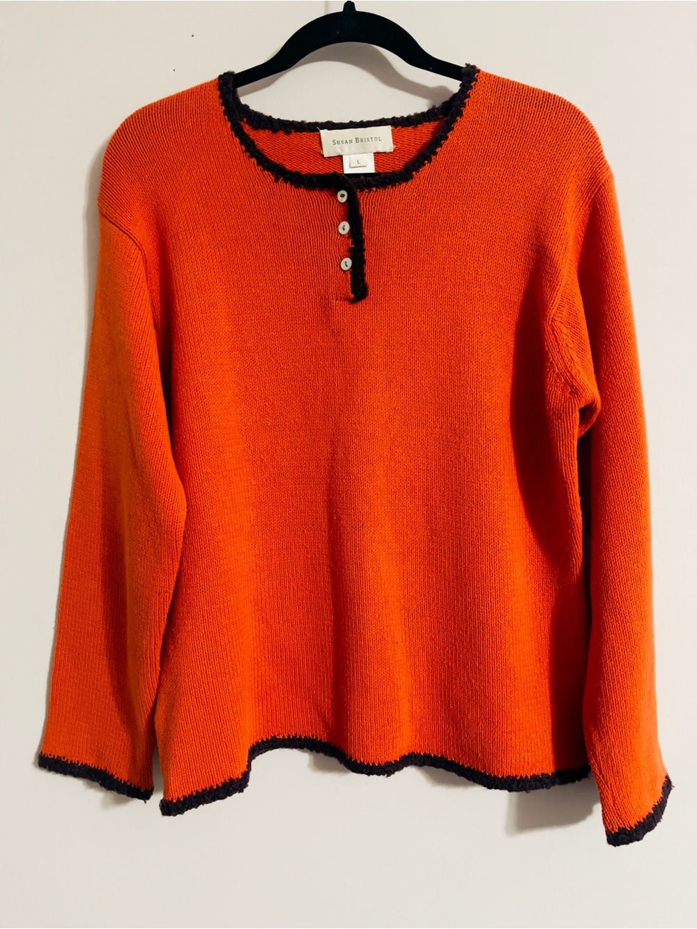 Vintage Susan Bristol Henley Sweater L Orange Whimsigoth Grunge Goblincore Knit